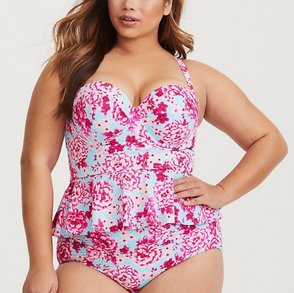 Floral Peplum Tankini Swim Suit